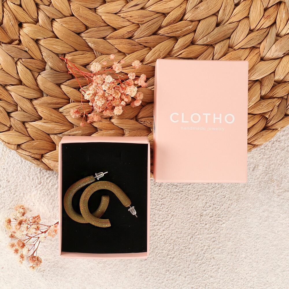 Clotho El Yapımı Halka Yeşil Küpe